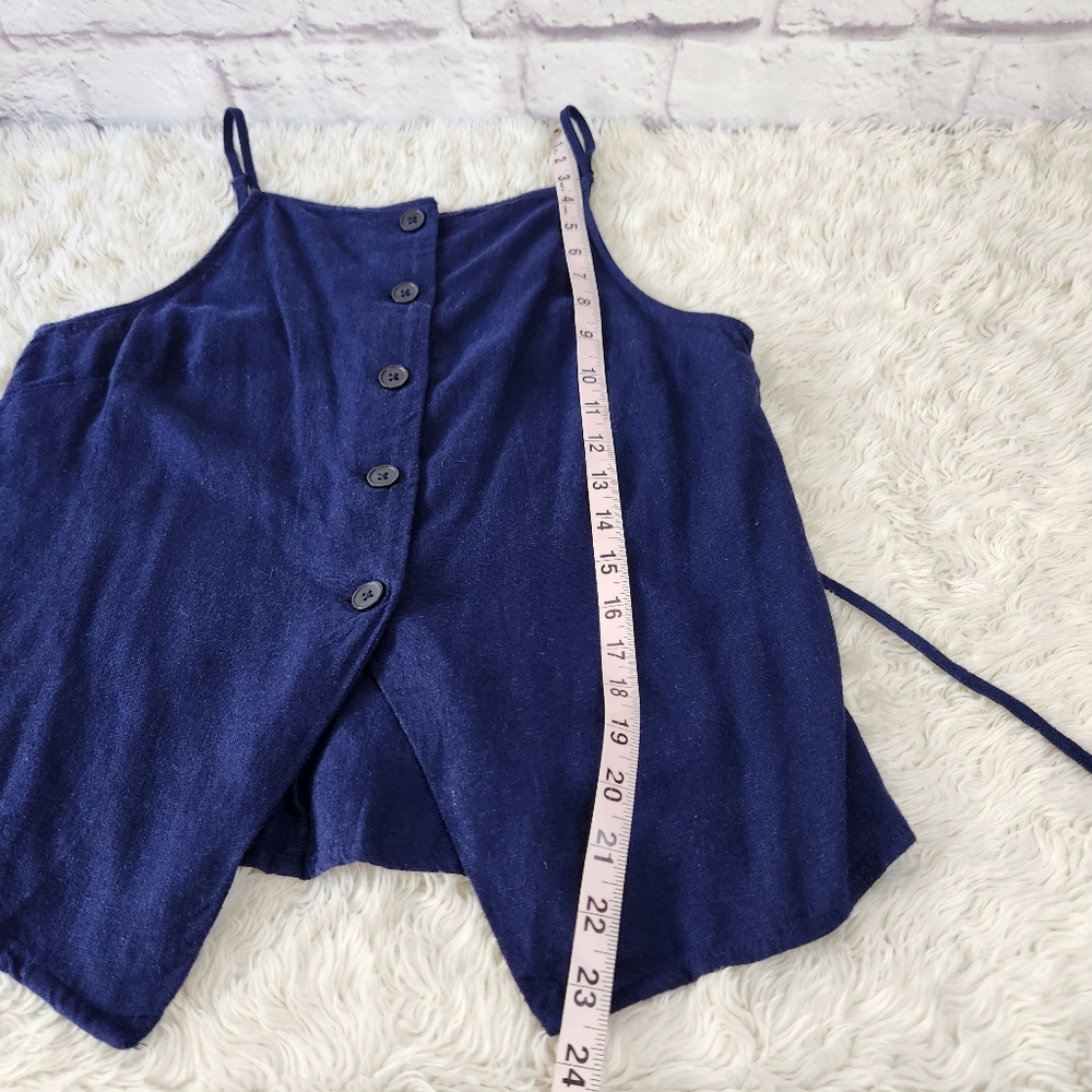 A New Day Linen Blend Button Front Tank Top Womens Sz Small Dark Blue - Picture 4 of 8